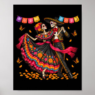Dia de los muertos couples dancing skeletons men poster