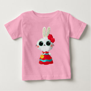 Dia De Los Muertos Cute Bunny Red Dress Mexican Baby T-Shirt