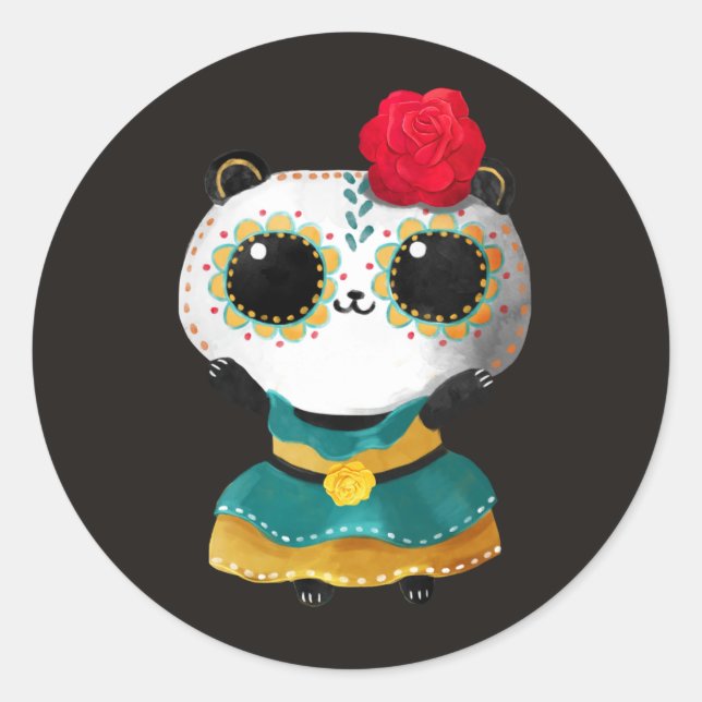 Dia De Los Muertos Cute Panda Bear Mexican Dress Classic Round Sticker (Front)