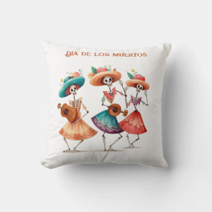 Dia de los Muertos Dancing Calavera Trio Cushion