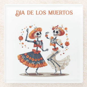 Dia de los Muertos dancing skeletons customisable Glass Coaster
