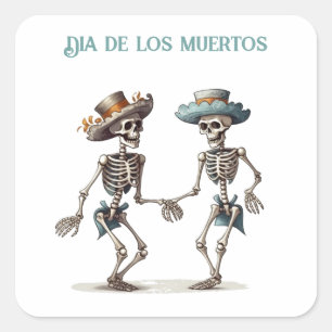 Dia de los Muertos dancing skeletons customisable Square Sticker