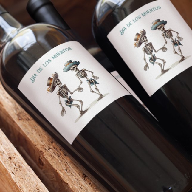 Dia de los Muertos dancing skeletons customisable Wine Label (Creator Uploaded)