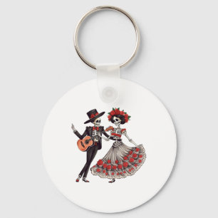 Dia De Los Muertos Dancing Skeletons Mexican Coupl Key Ring