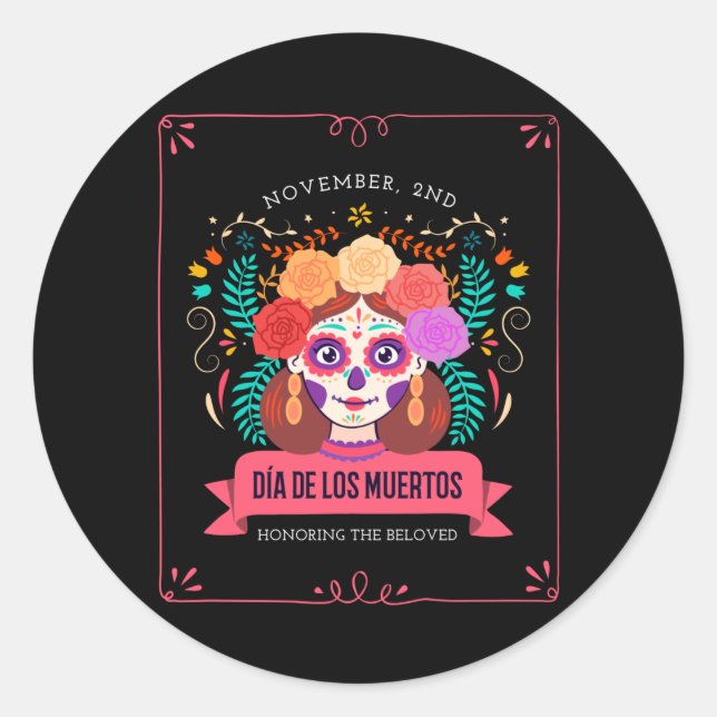 Dia de los muertos day of the dead classic round sticker (Front)