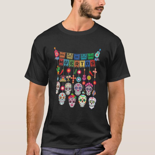 Dia De Los Muertos  Day of the dead Hanging skulls T-Shirt (Front)