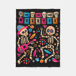 Dia De Los Muertos Day Of The Dead Mexican Skeleto Fleece Blanket