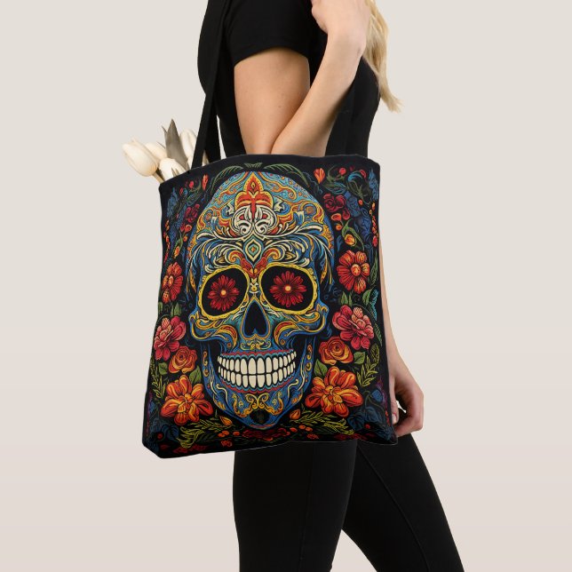 Dia de los Muertos Decorative Skull Tote Bag (Close Up)