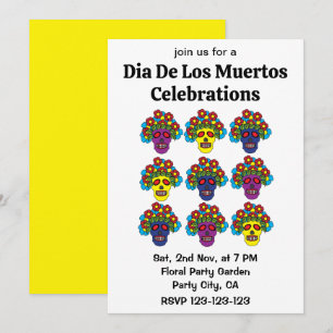 Dia De Los Muertos Floral Skull Dia De Los Muertos Invitation