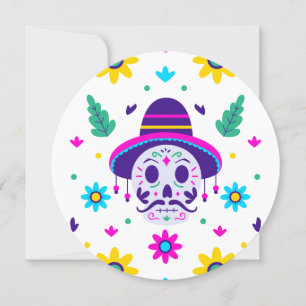 dia de los muertos floral skull invitation