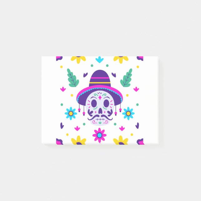 dia de los muertos floral skull post-it notes (Front)