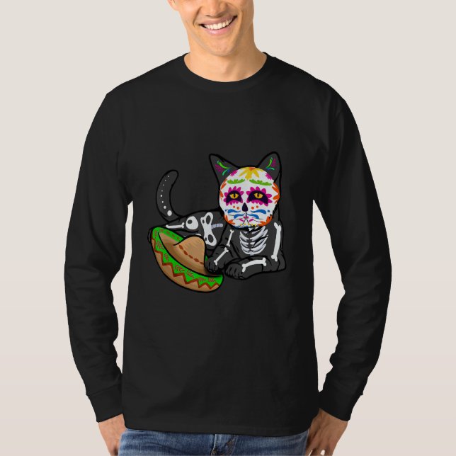 Dia De Los Muertos   for Men Cute Flower Cat Sugar T-Shirt (Front)