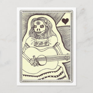 Dia de Los Muertos Girl with Guitar Postcard