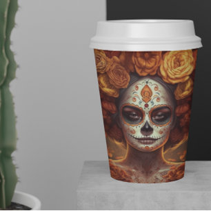 Dia de los Muertos golden painted face Paper Cups