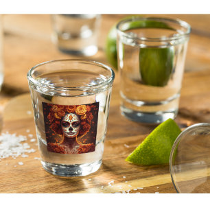 Dia de los Muertos golden painted face Shot Glass