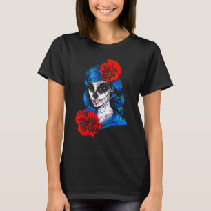 Dia De Los Muertos Holiday Flowers Girl Mask La Ca T-Shirt