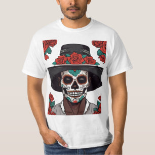 Dia de los Muertos: Man with Sugar Skull and Roses T-Shirt