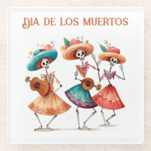Dia de los Muertos mariacheras customisable  Glass Coaster