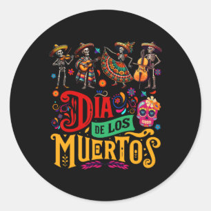 Dia De Los Muertos Mexican Skeletons Instrumentali Classic Round Sticker