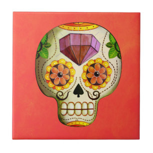 Dia de Los Muertos Mexican Sugar Skull Tile