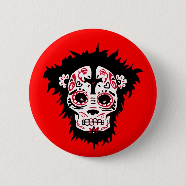 dia de los muertos monkey 6 cm round badge (Front)