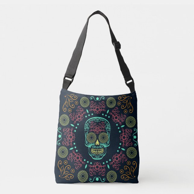 Dia de los Muertos Neon Floral Skull Body Bag (Front)
