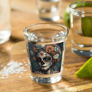 Dia de los muertos painted face shot glass
