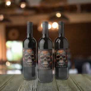 Dia de los Muertos painted skull customisable Wine Label