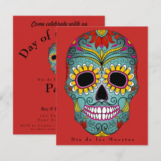 Dia de los Muertos Party Colourful Sugar Skull Invitation