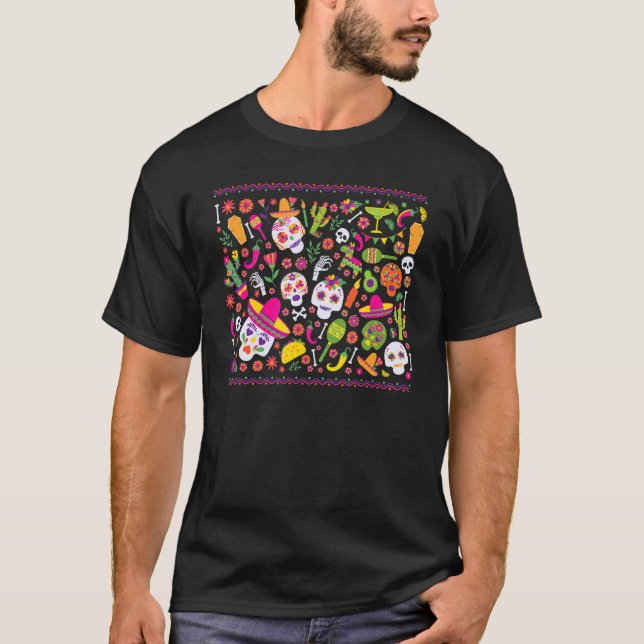 Dia De Los Muertos Pattern Cool Mexican Day Of Dea T-Shirt (Front)