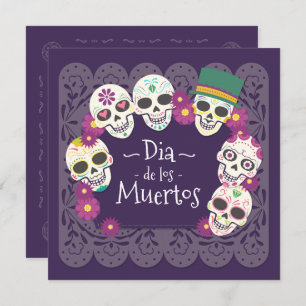Dia de los Muertos Pink Floral Skulls   Invitation