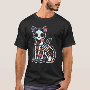 Dia De Los Muertos Scary Sugar Cat Skull Hallowee T-Shirt