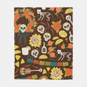 Dia De Los Muertos seamless pattern hand drawn car Fleece Blanket
