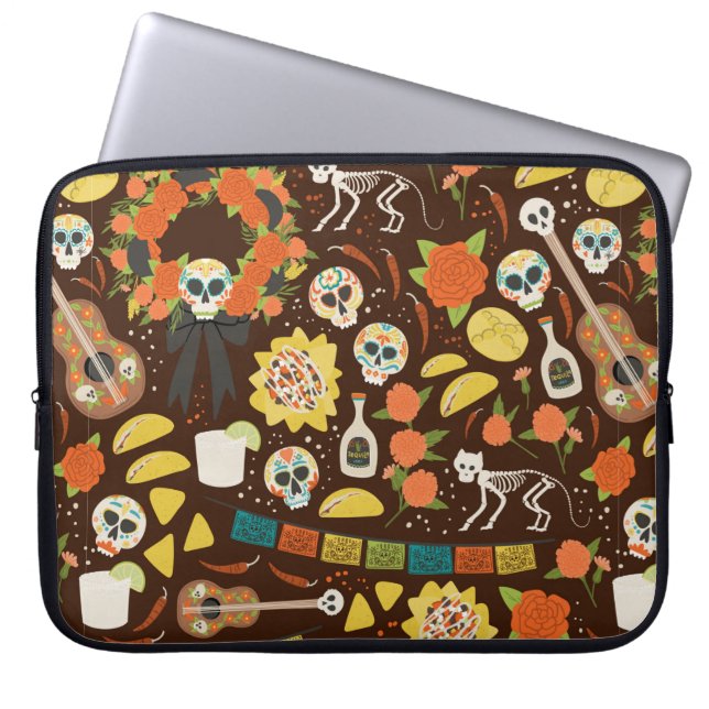 Dia De Los Muertos seamless pattern hand drawn car Laptop Sleeve (Front)
