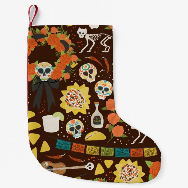 Dia De Los Muertos seamless pattern hand drawn car Small Christmas Stocking (Front)