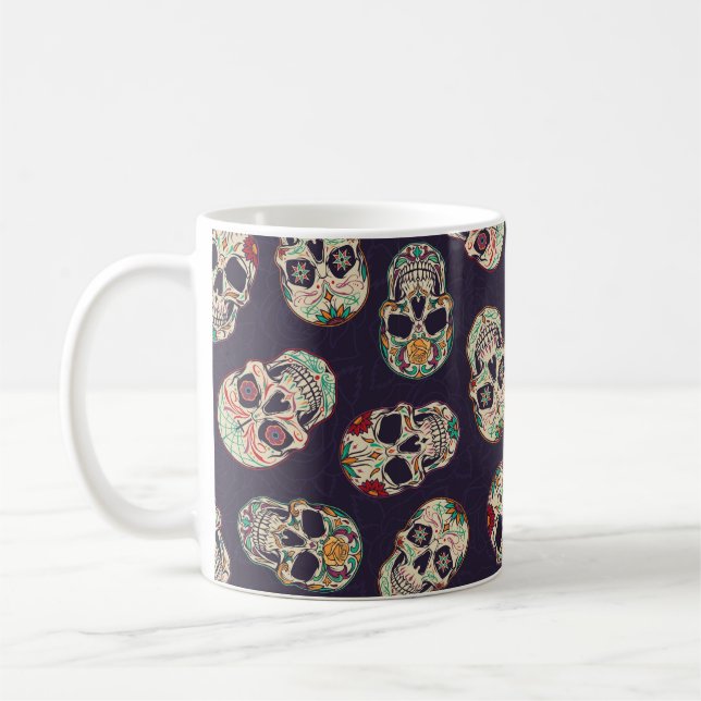 Dia de los muertos seamless pattern with sugar sku coffee mug (Left)