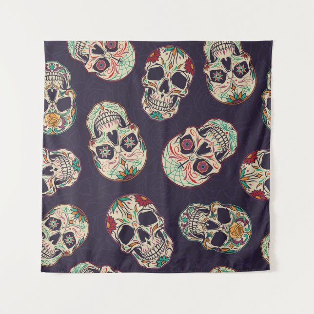 Dia de los muertos seamless pattern with sugar sku tapestry (Front)