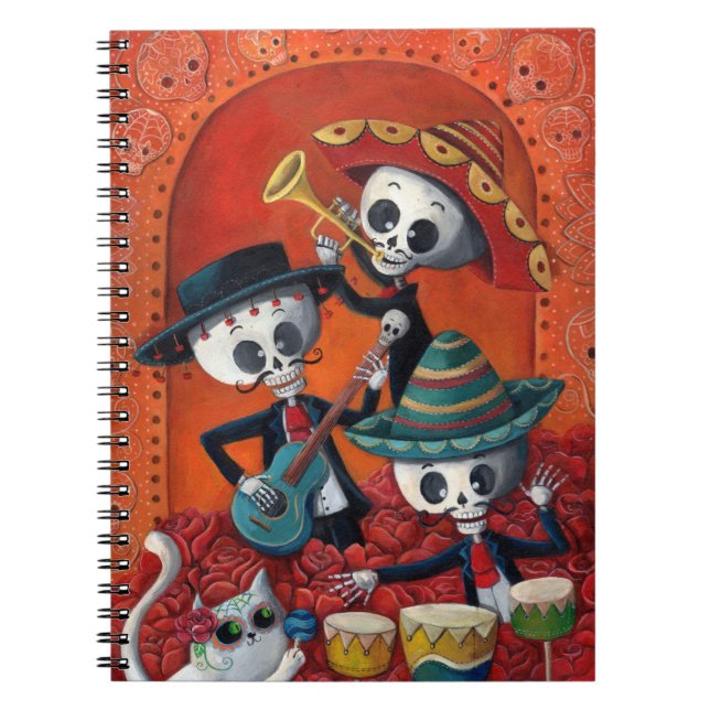 Dia de Los Muertos Skeleton Mariachi Trio Spiral Notebook (Front)