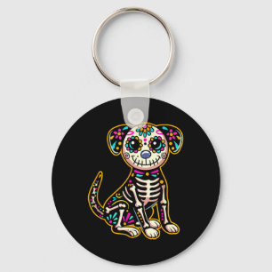 Dia De Los Muertos Skeleton Sugar Skull Dog Day Of Key Ring