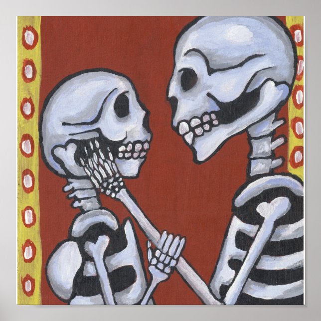 Dia de los Muertos Skeletons in Love Canvas Print (Front)