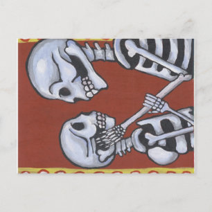 dia de los muertos skeletons in love postcard