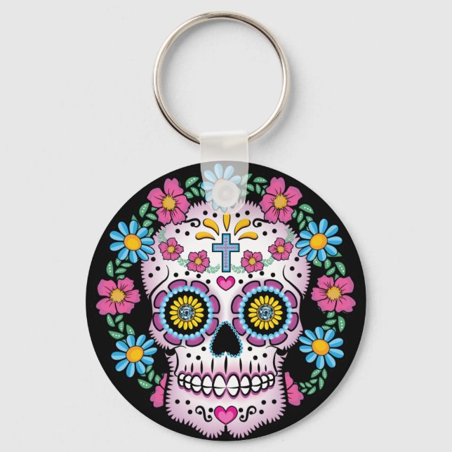 Dia de los Muertos Skull Key Ring (Front)