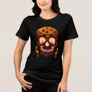Dia de los Muertos Skull Made of Marigold Flowers Tri-Blend Shirt