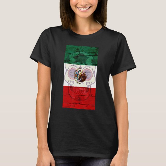 Dia De Los Muertos Skull Mexican Flag La Revolucio T-Shirt (Front)