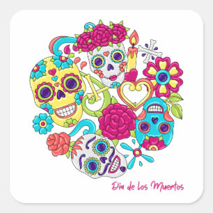 Dia de Los Muertos Skulls Square Sticker