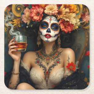 Dia De Los Muertos Square Paper Coaster