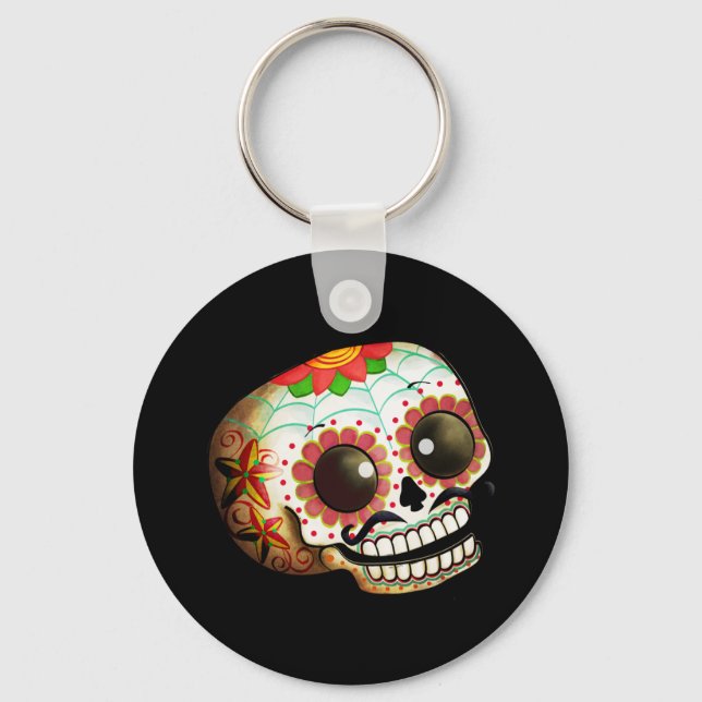 Dia de Los Muertos Sugar Skull Art Key Ring (Front)