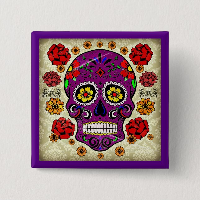 Dia de los muertos --  Sugar Skull Button (Front)