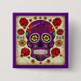 Dia de los muertos --  Sugar Skull Button
