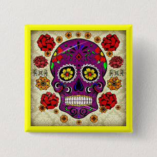 Dia de los muertos -- Sugar Skull Button